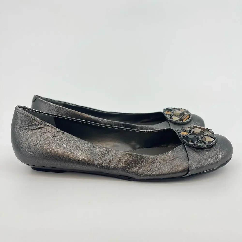 Vince Camuto Size 9 Richie Ballet Flats Silver Jeweled Slip On Shoes